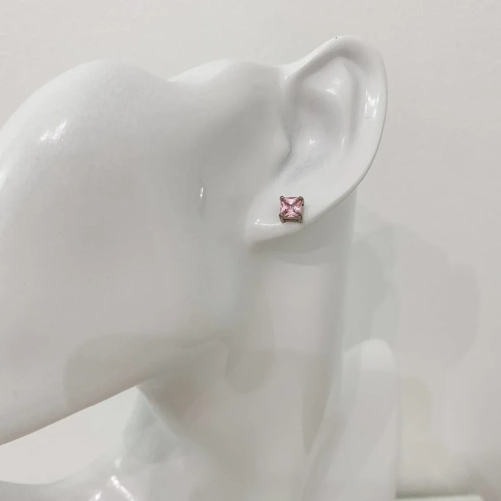 VTG Silver Pink Square Stud Earrings